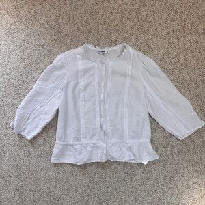 Sam Edelman Women's White Scarlette Button Front Crop Peplum Top Blouse Size XL